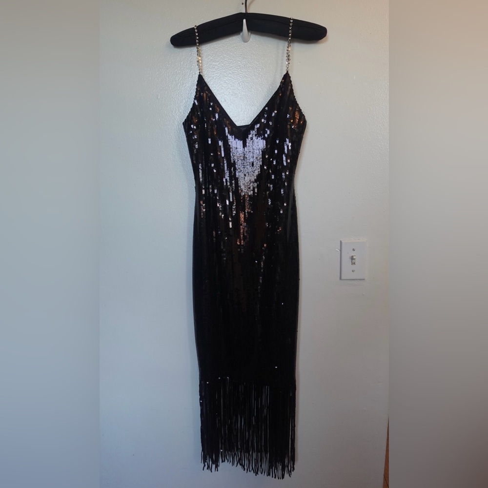 Topshop Black Silver Sheath Dress with Spaghetti Straps
